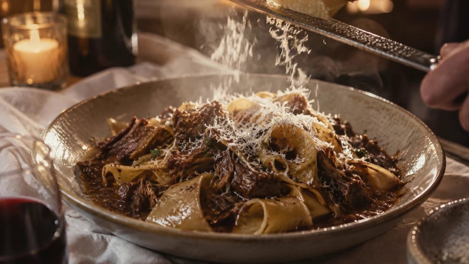 A diner enjoying fresh pappardelle at Copper Fork