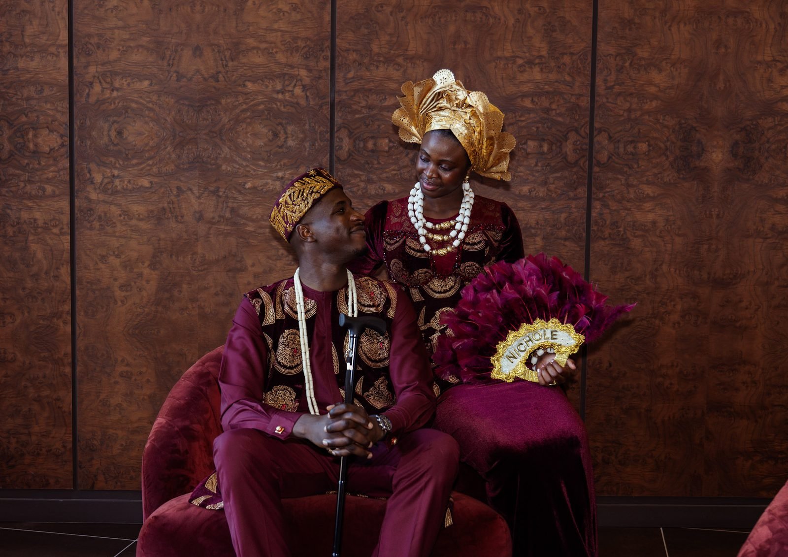 A couple at their traditional wedding celebration